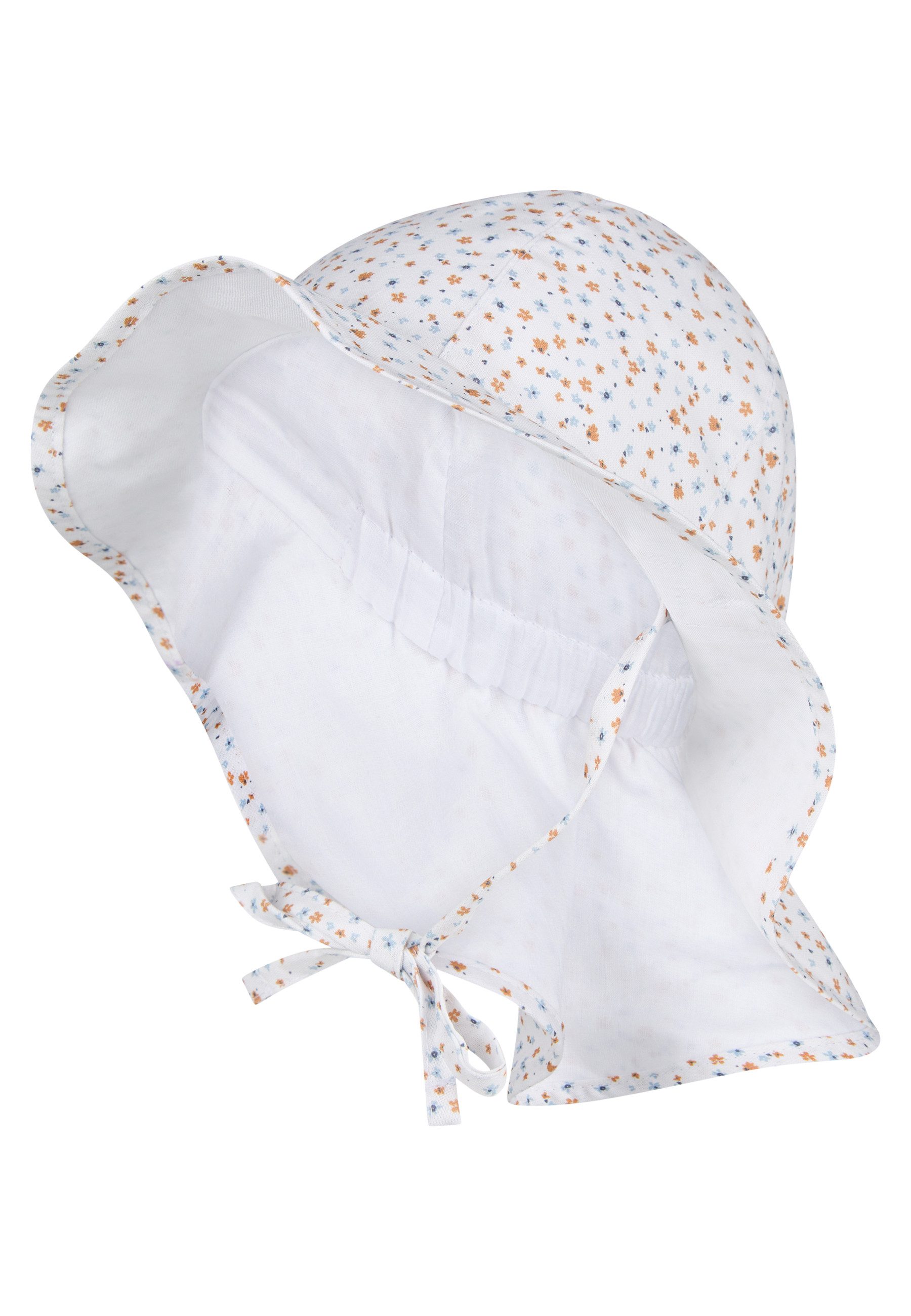 Sterntaler® Sonnenhut UV-Schutz 50+ Sonnenhut Blümchen (1-St) Sonnenhut mit Blümchen, Gummi, Bindeband, Nackenschutz & Futter