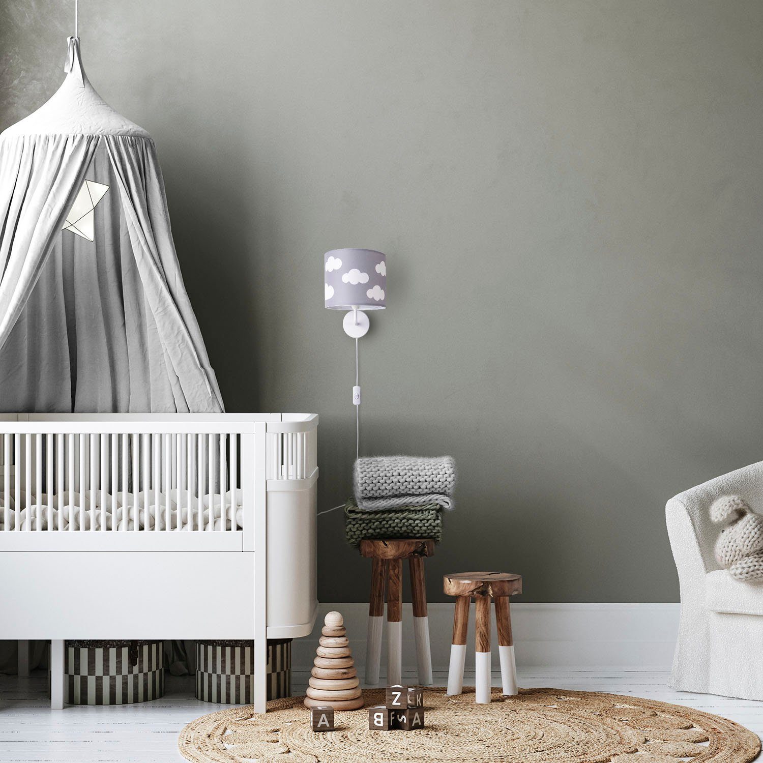 Paco Home Wandleuchte Kinderzimmer Luca Kind Leuchtmittel, Mit Kinderlampe Wandleuchte Cosmo, Wolken ohne Himmel Stecker