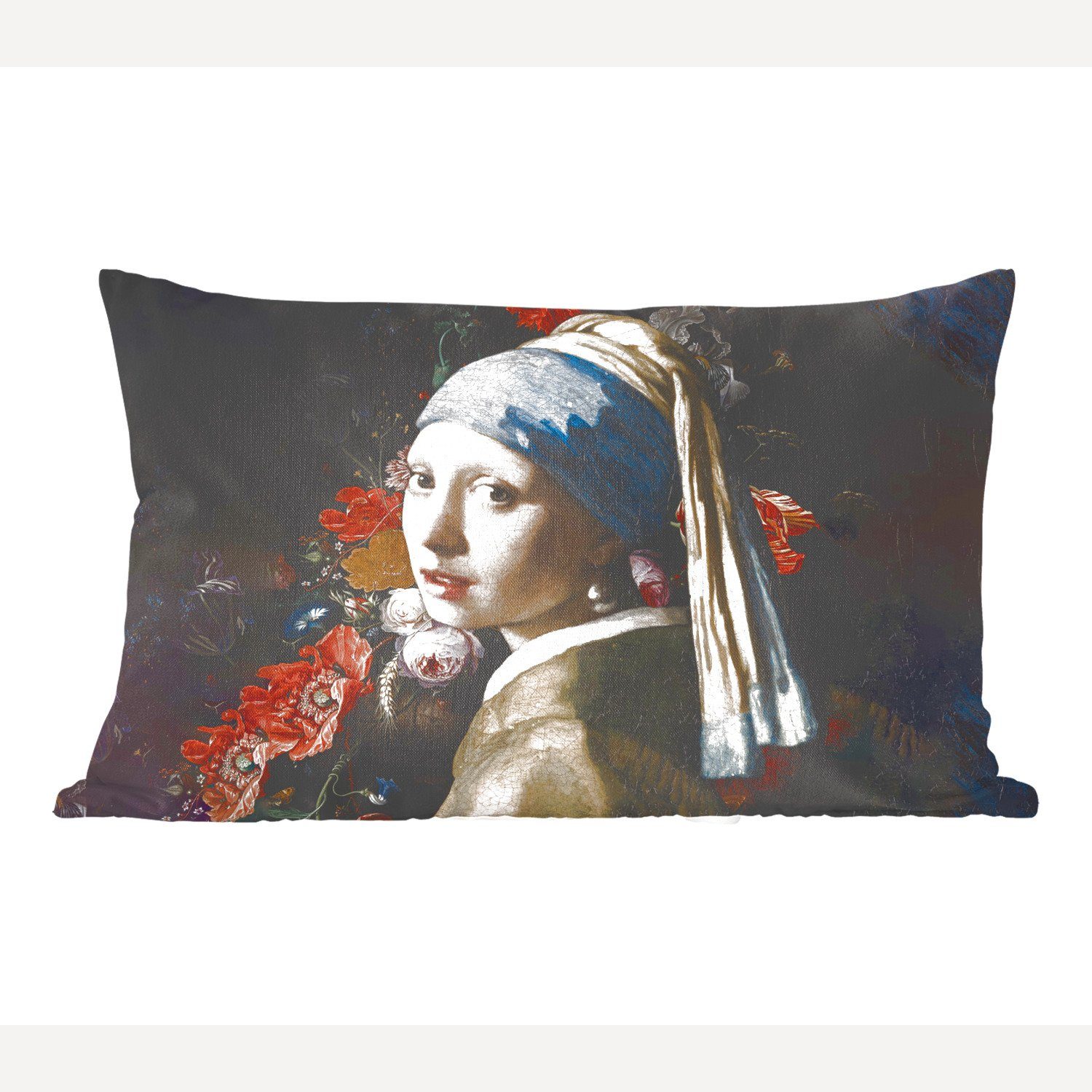 MuchoWow Dekokissen Das Mädchen mit dem Perlenohrring - Vermeer - Blumen, Wohzimmer Dekoration, Zierkissen, Dekokissen mit Füllung, Schlafzimmer