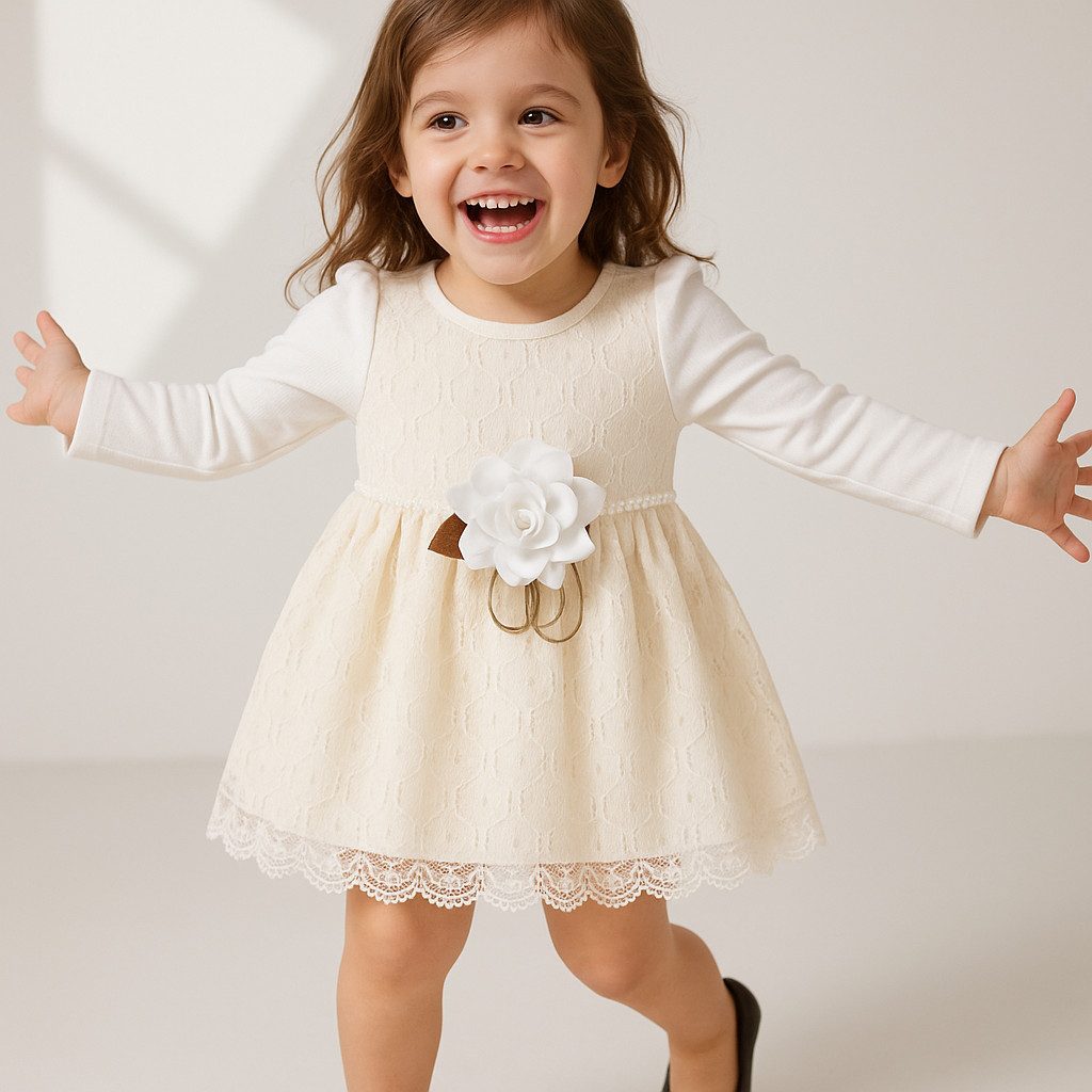 Taufkleid Taufkleid, Prinzessin Kleid, Partykleid, Spitze, 100% Baumwolle, Beige