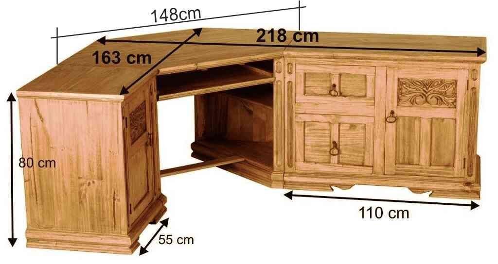 MiaMöbel Eckschreibtisch Mexico, aus massivem Pinienholz Honig