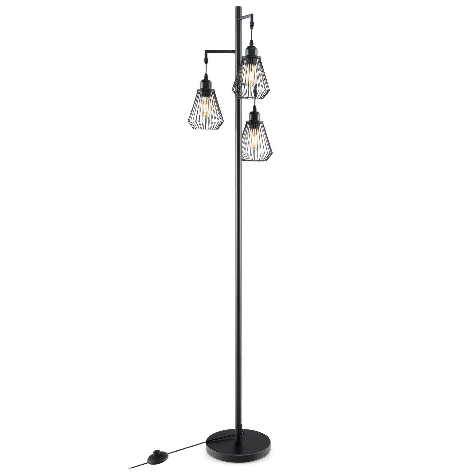 COSTWAY Stehlampe, 169 cm, mit 3 Lampenschirmen, Sockel & Fußschalter günstig online kaufen