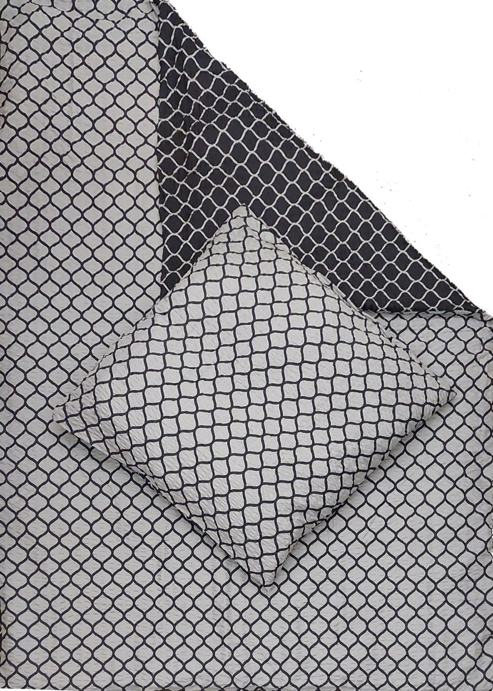 KH-Haushaltshandel Bettwäsche Seersucker Wende Bettwäsche 135x200 +80x80cm, dunkelgrau silbergrau, Seersucker, bügelfrei, Microfaser
