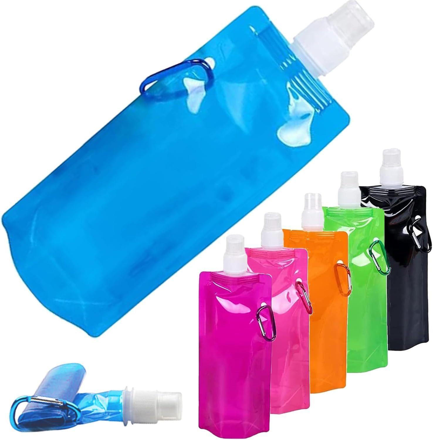 FELIXLEO Trinkflasche 6er Set 500ML Faltbare Trinkflaschen, Wiederverwendbar.