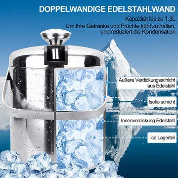 Bettizia Eiswürfelbehälter Eiskühler Eiseimer Eiskübel Eiswürfelbehälter doppelwand 1.3 Liter