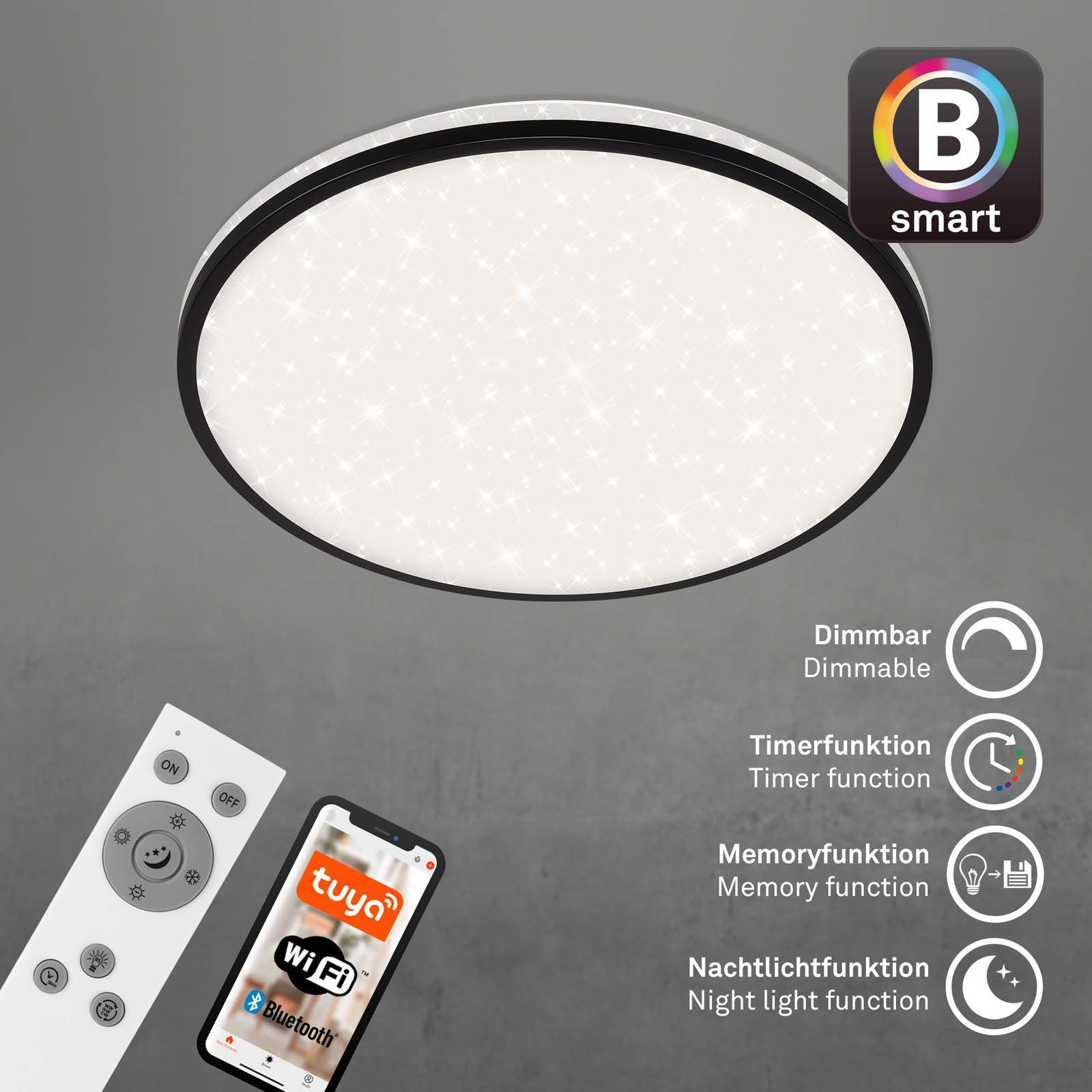 Briloner Leuchten LED-Sternenhimmel Kaltweiß, Deckenlampe, fest Sprachsteuerung, indirektes 42W, LED Appsteuerung, Fernbedienung, Schwarz, Licht, Schlafzimmer Neutralweiß, Warmweiß, Smarte Sternenhimmel, Tageslichtweiß, 49x7,7cm, 3065-015, Speicherfunktion, verbaut, Wohnzimmer, Wifi