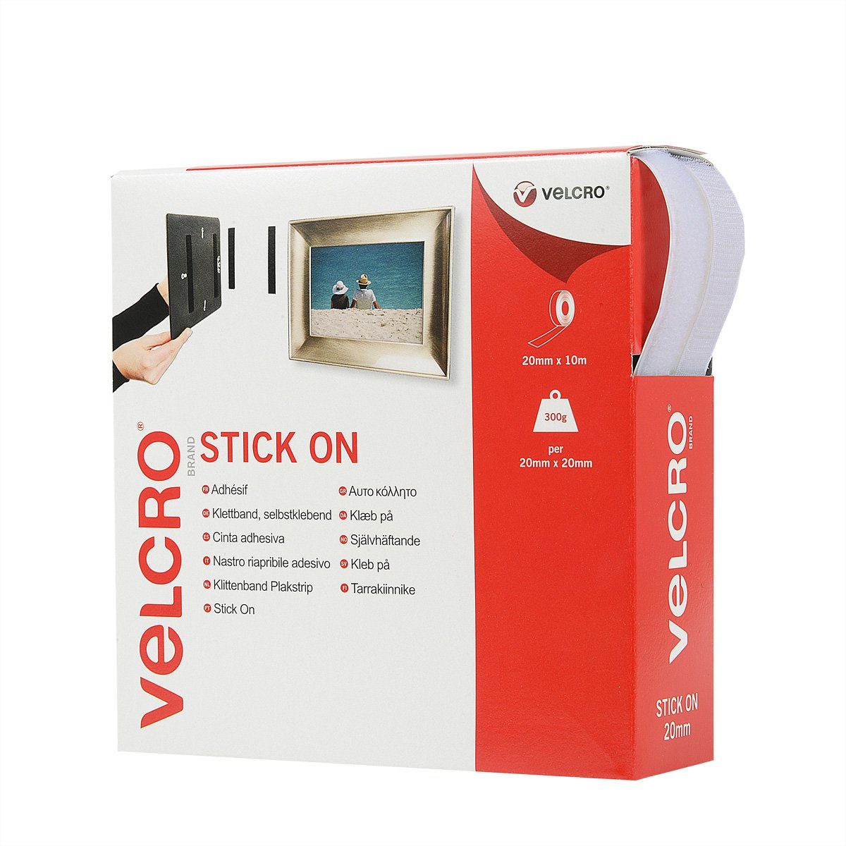 VELCRO Kabelbinder Klettband Selbstklebend Haken & Flausch 20mm x 10m Weiß, VEL-EC60219