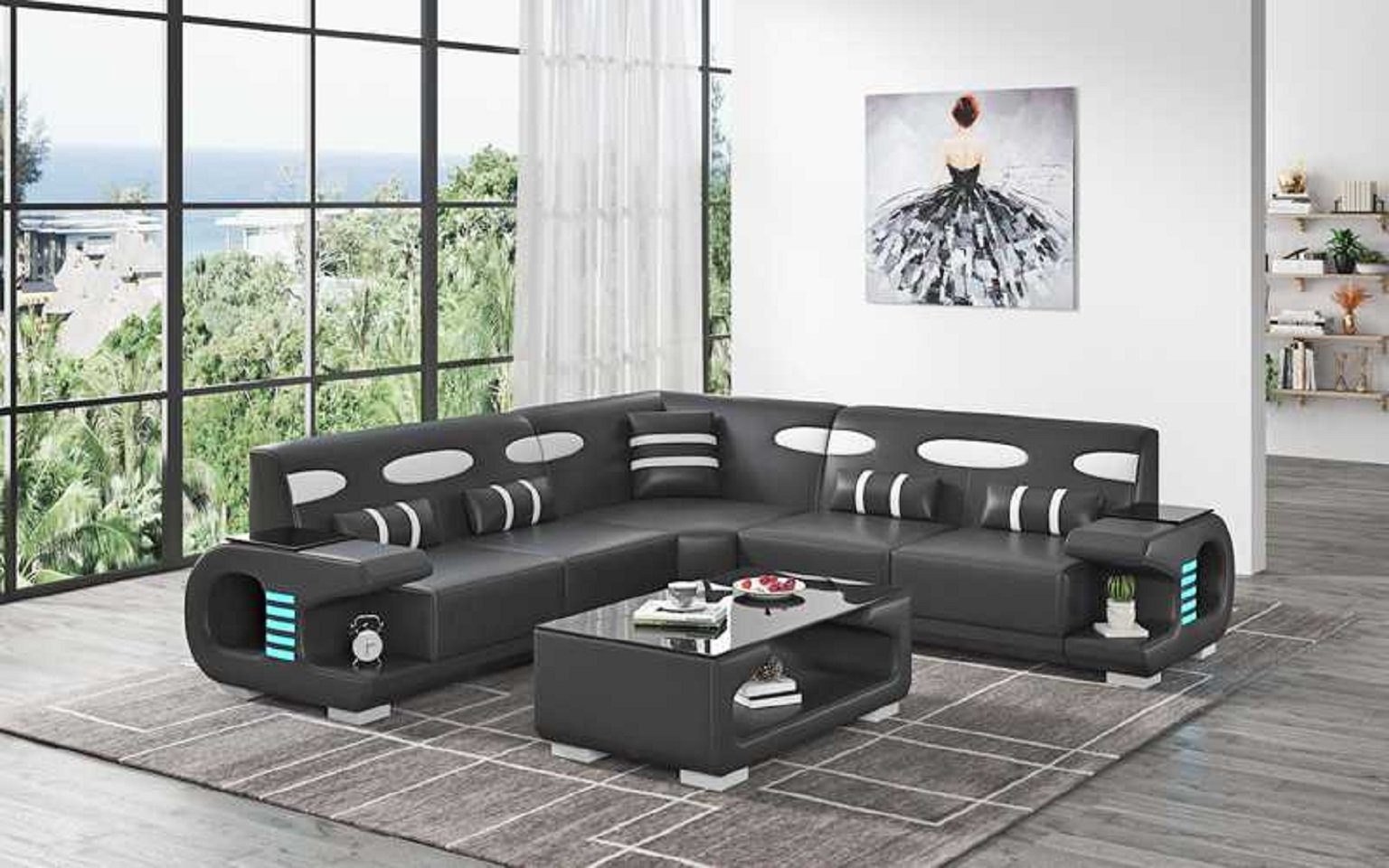 Europe JVmoebel Made Sofa Moderne 3 Luxus Form Teile, in L Schwarz Ecksofa Couch Wohnzimmer Ecksofa Eckgarnitur,