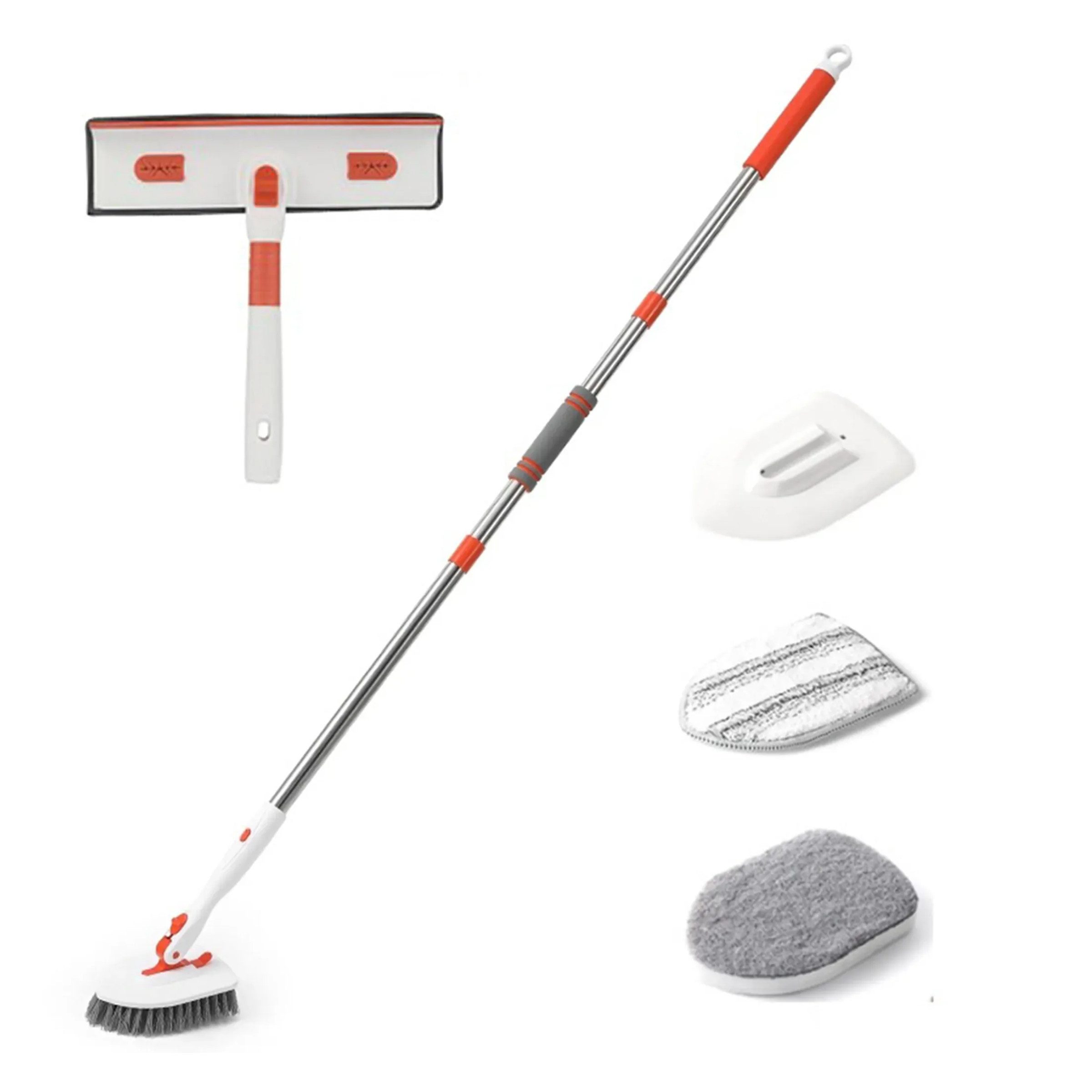 Welikera Reinigungsbürsten-Set Schrubber mit Stiel,Reinigungsbürste mit 4 austauschbare Bürstenköpfe, (Set), mit 180° drehbarem Verlängerungsstange,für Toilette,Küche,Badezimmer