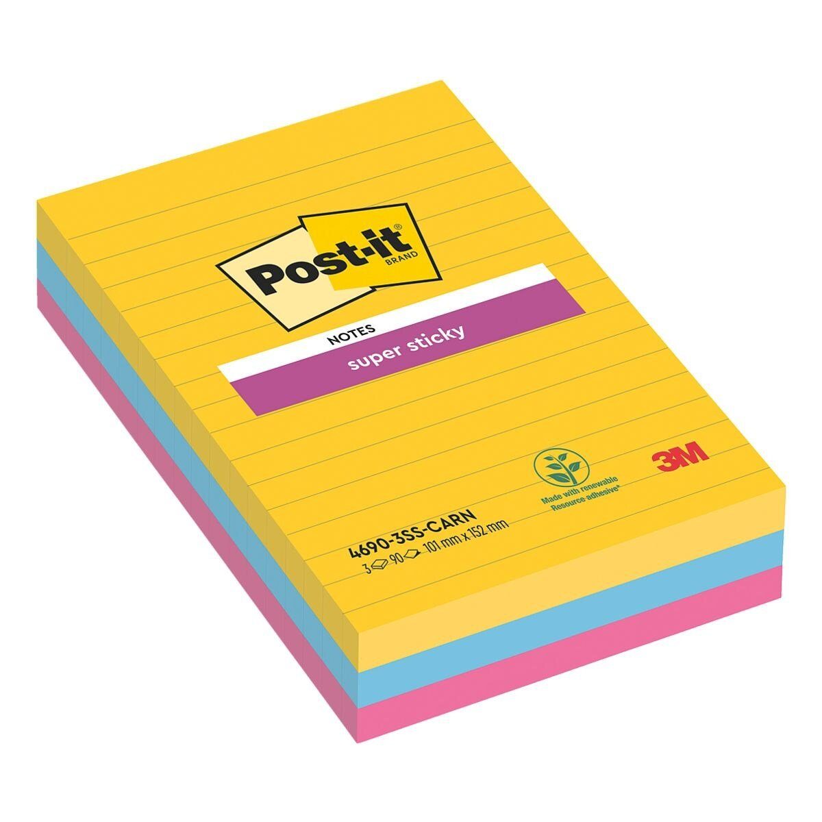 Post-it Super Sticky Haftnotizblock Notes, 15,2x10,1 cm, liniert, ablös- und wiederverwendbar