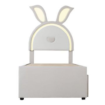 XDeer Etagenbett Kinderbett Polsterbett mit ausziehbarem Bett Stauraumschublade, und LED-Licht Gepolstertes Einzelbett-Schlafsofa 90 x 200cm