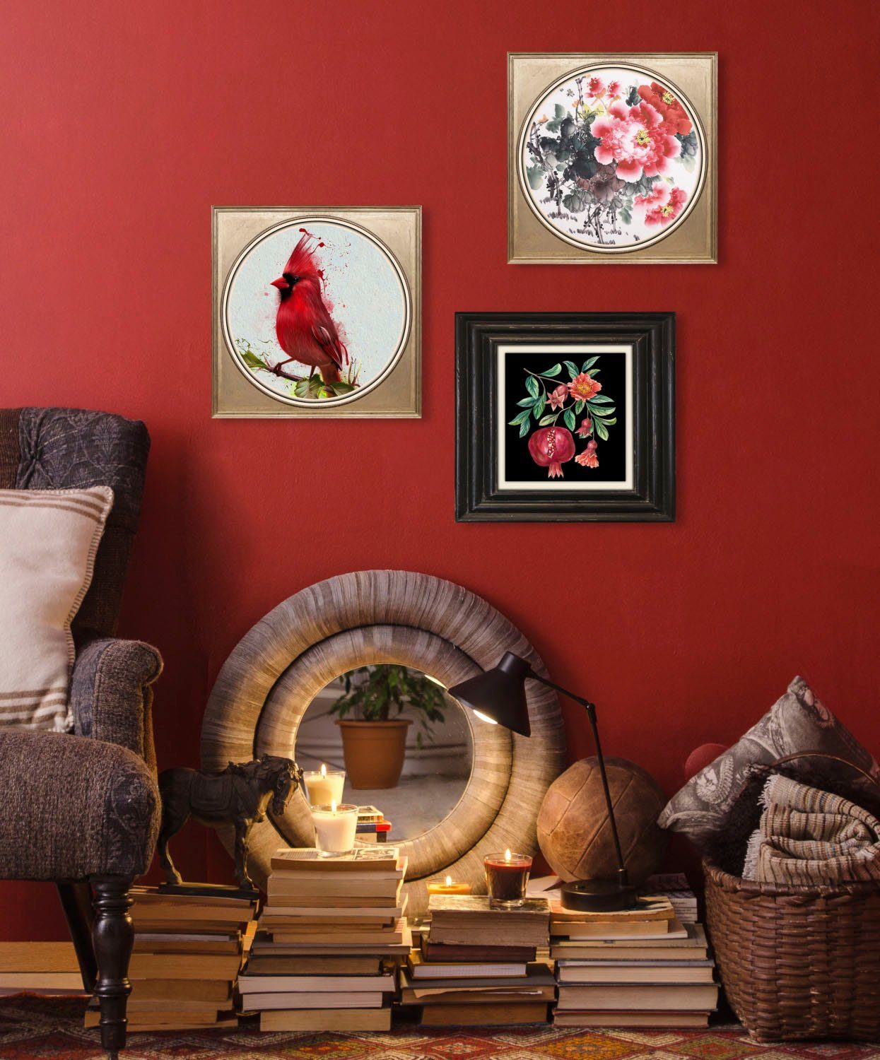 queence Acrylglasbild Rotkehlchen, Blumen, Blumenbilder, Gemälde, Kunst, Vogelbilder, Vögel, Fine Art-Print in Galeriequalität