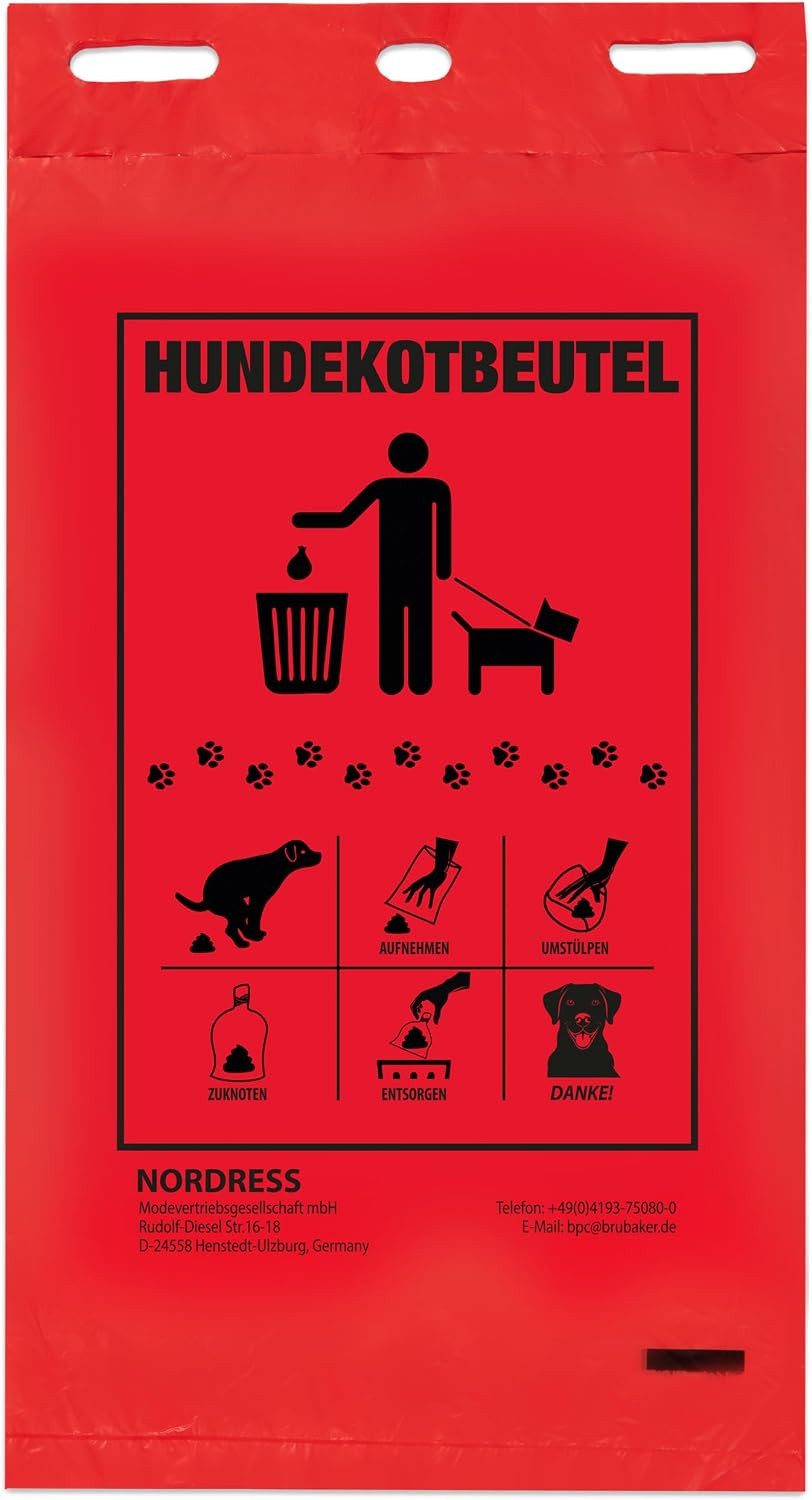 BRUBAKER Hundekotbeutel Kotbeutel mit Einhängeösen für Spender - Rot, Zubehör für Kotbeutelspender, Abreissbar - Gassibeutel für Hunde - Unparfümiert - Hundetüten