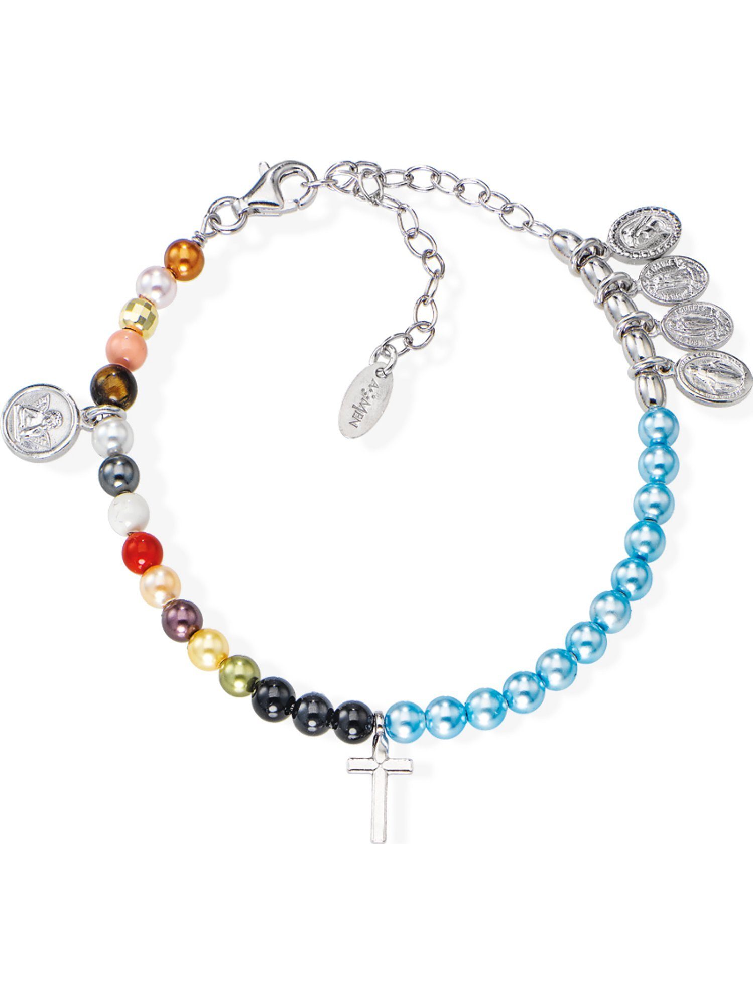 Amen Silberarmband Amen Damen-Armband 925er Silber Glasstein Kreuz, Trendig