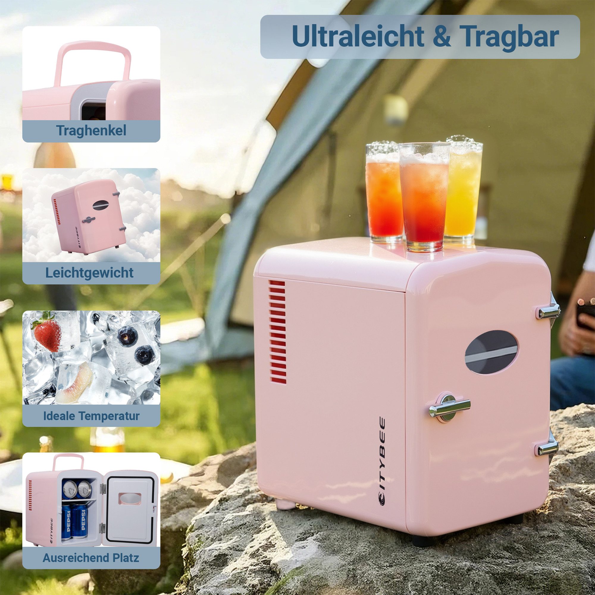 Nettlife Kühlbox 4L Klein Kühlschränke Mini Fridge 12V Leise 24T x 17,5B x 20,5H cm, Geeignet für Getränke Kosmetik Essen
