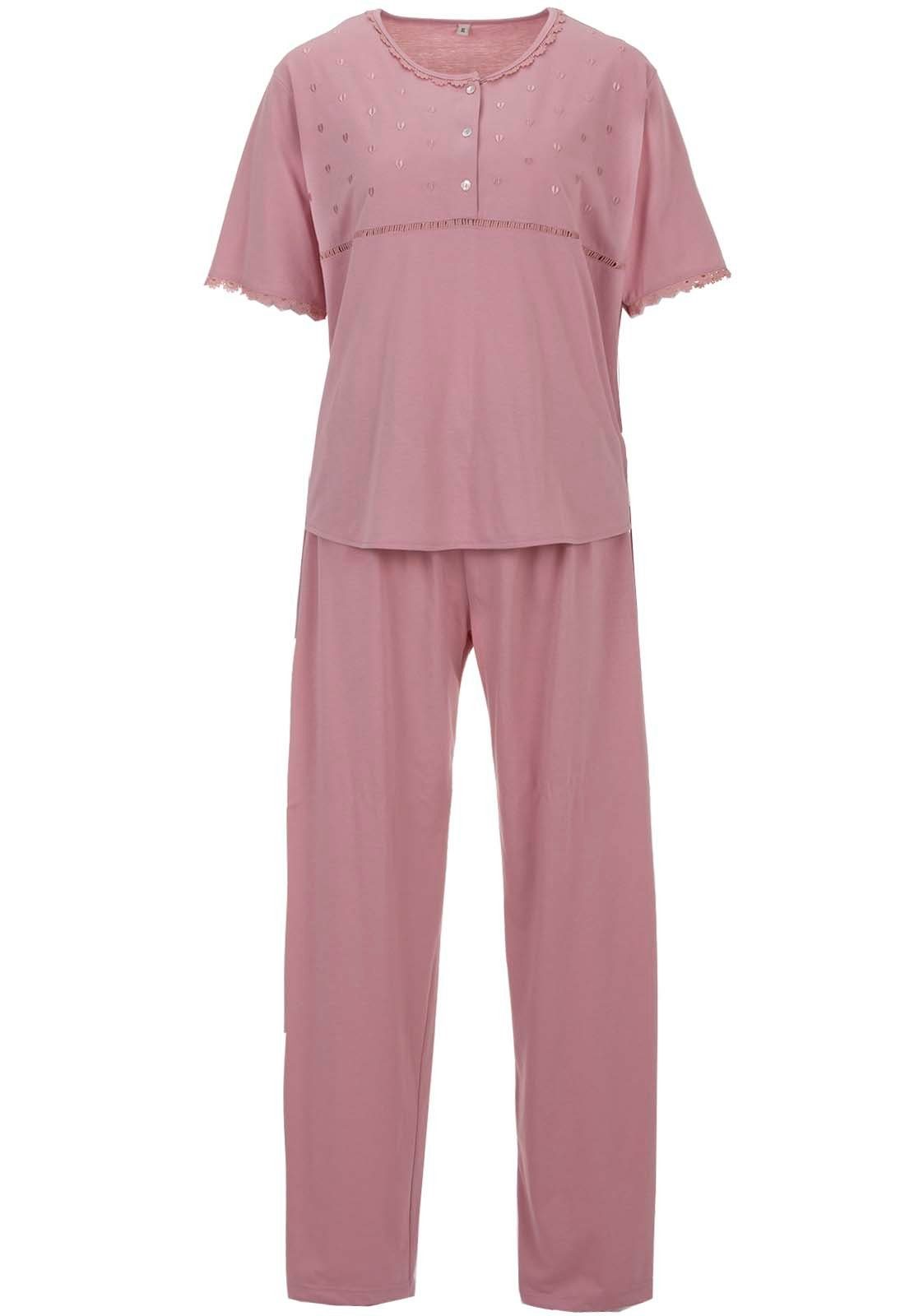 zeitlos Schlafanzug Pyjama Set Kurzarm - Spitze Herz altrosa