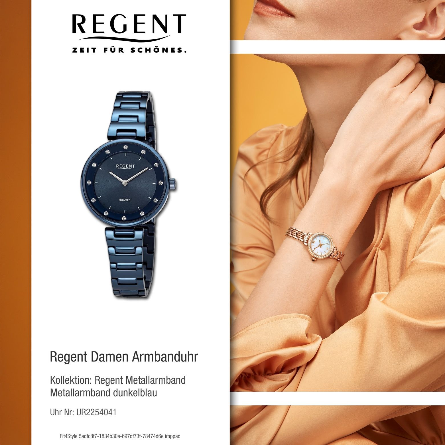 Regent Regent Damen Armbanduhr Analog, (Analoguhr), Damen Armbanduhr rund, extra groß (ca. 34mm), Metallarmband