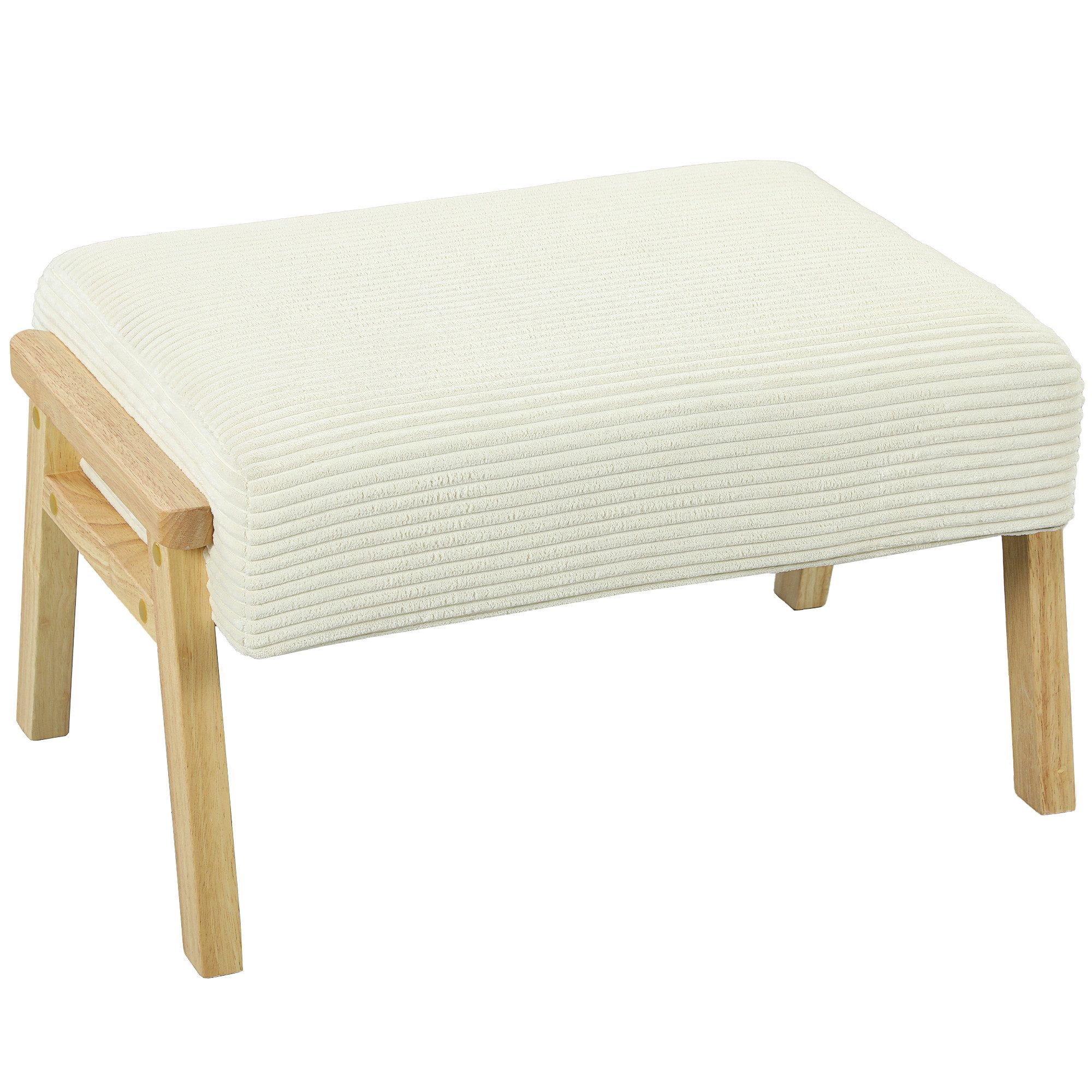 HOMCOM Fußhocker Hocker mit weichem Sitzkissen Holzbeinen mit Cordoptik Ottoman (Polsterhocker, 1 St., Sitzhocker), für Schlafzimmer, Wohnzimmer, Cremeweiß – Bild 2 von 5