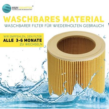 M&M Smartek Patronenfilter für Kärcher Nass-/Trockensauger WD, MV 6.414-552.0, für MV2, MV3, WD2, WD3, A2204, A2254, A2101, A2201, WD2.200, WD3.500 P, WD 3.200, (Spar-Set, 3-St., inklusive Verschlusskappe), waschbar & daher leicht zu Reinigen