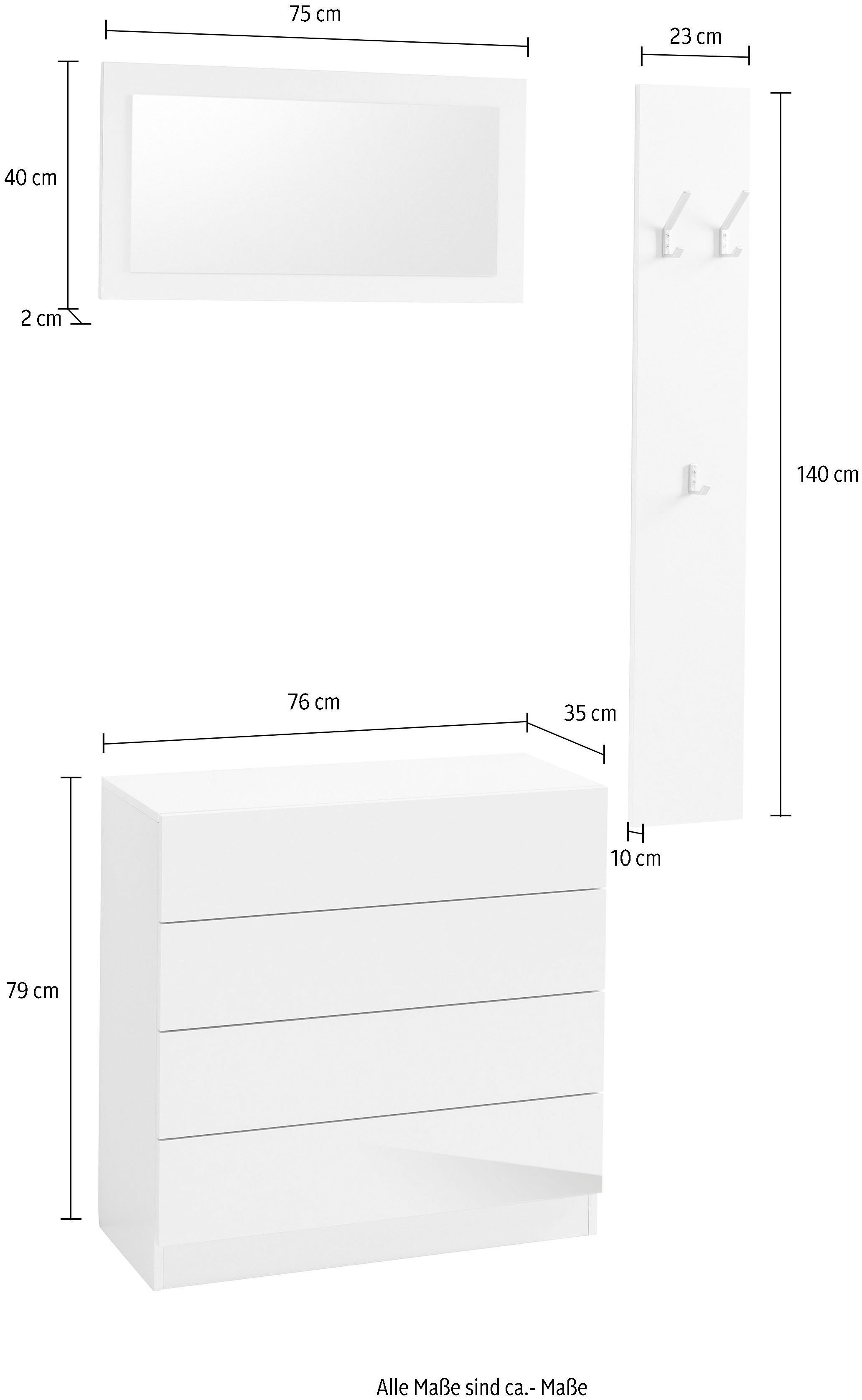 borchardt Möbel Garderoben-Set Vaasa 3, (Set, 3-St), mit Push to Open-Funktion