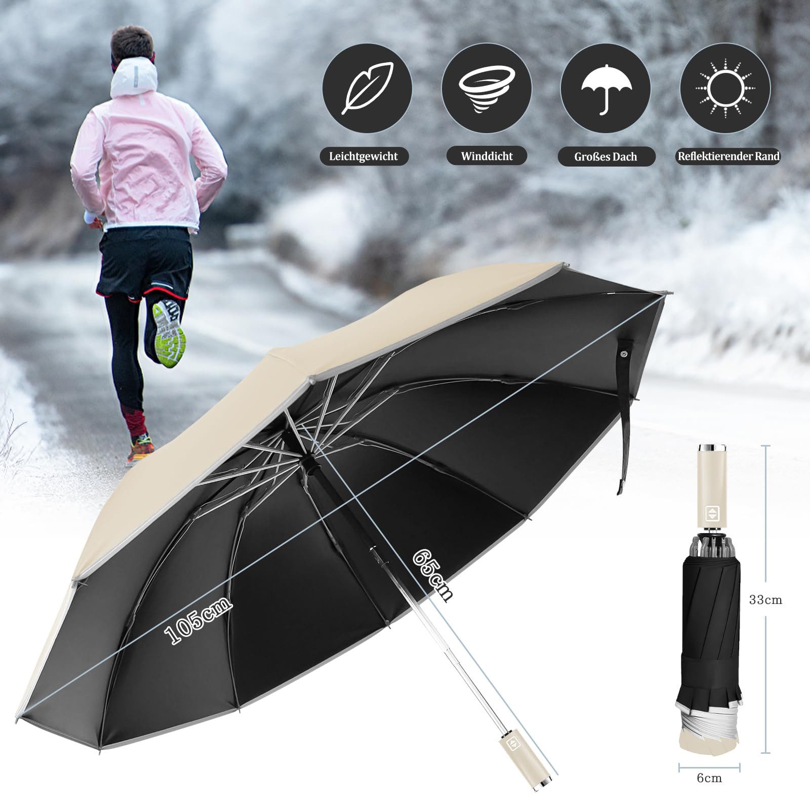 Coonoor Taschenregenschirm Vollautomatischer umgekehrter Regenschirm, große günstig online kaufen