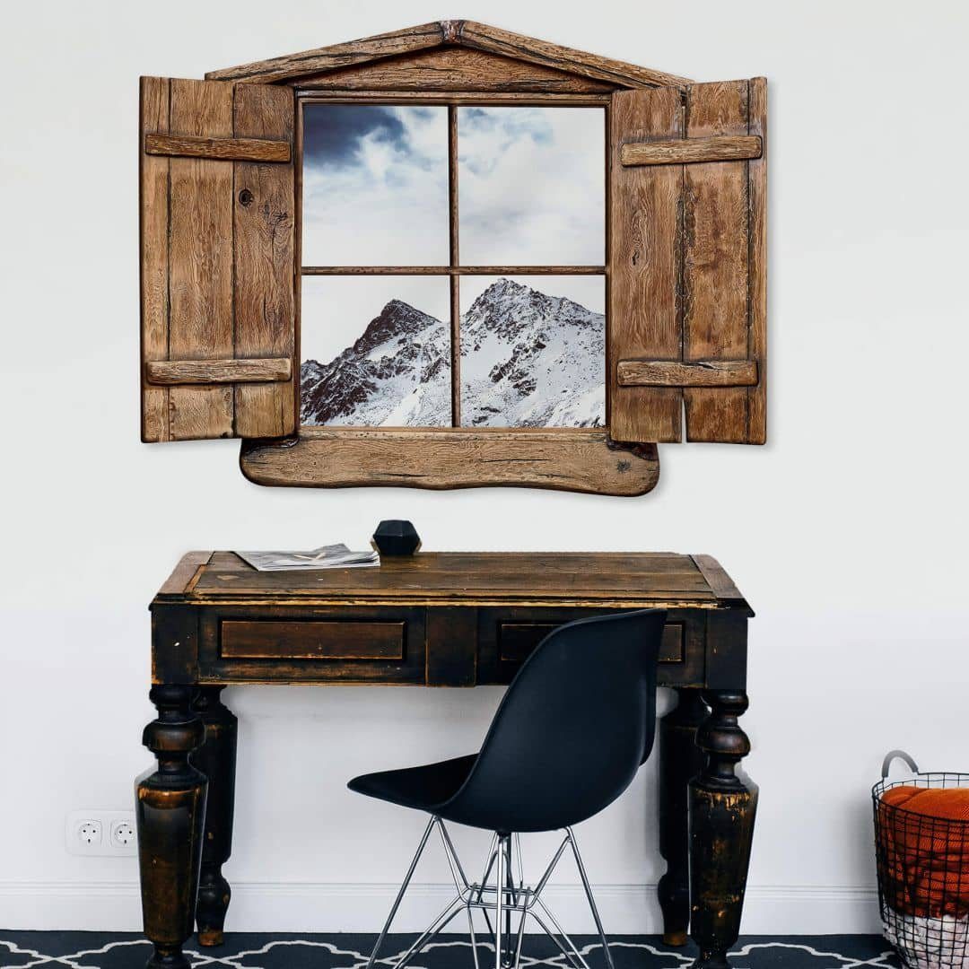 K&L Wall Art Wandtattoo 3D Winter Gebirge Aufkleber Vintage Schnee Skihütte Bergspitze, Traumhafte Wandsticker selbstklebend, hergestellt in Berlin