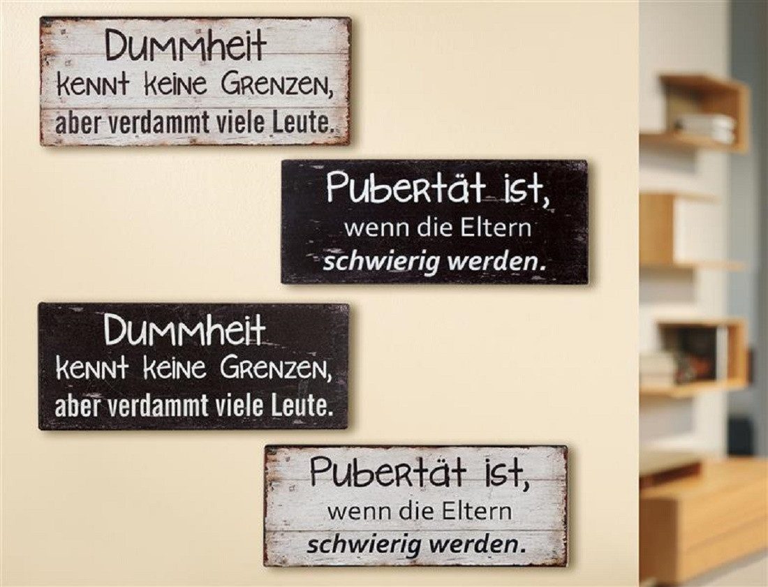 Metallschild Gilde Metall Schild Weisheit Pubertät+Dummheit 4er Set B 30 H 12 cm