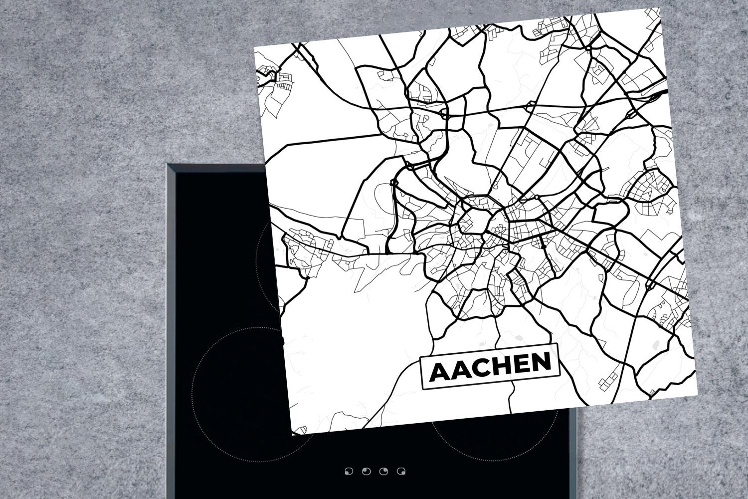 MuchoWow Herdblende-/Abdeckplatte Karte - Arbeitsplatte (1 Vinyl, Aachen tlg), Stadtplan, 78x78 Ceranfeldabdeckung, - cm, küche für