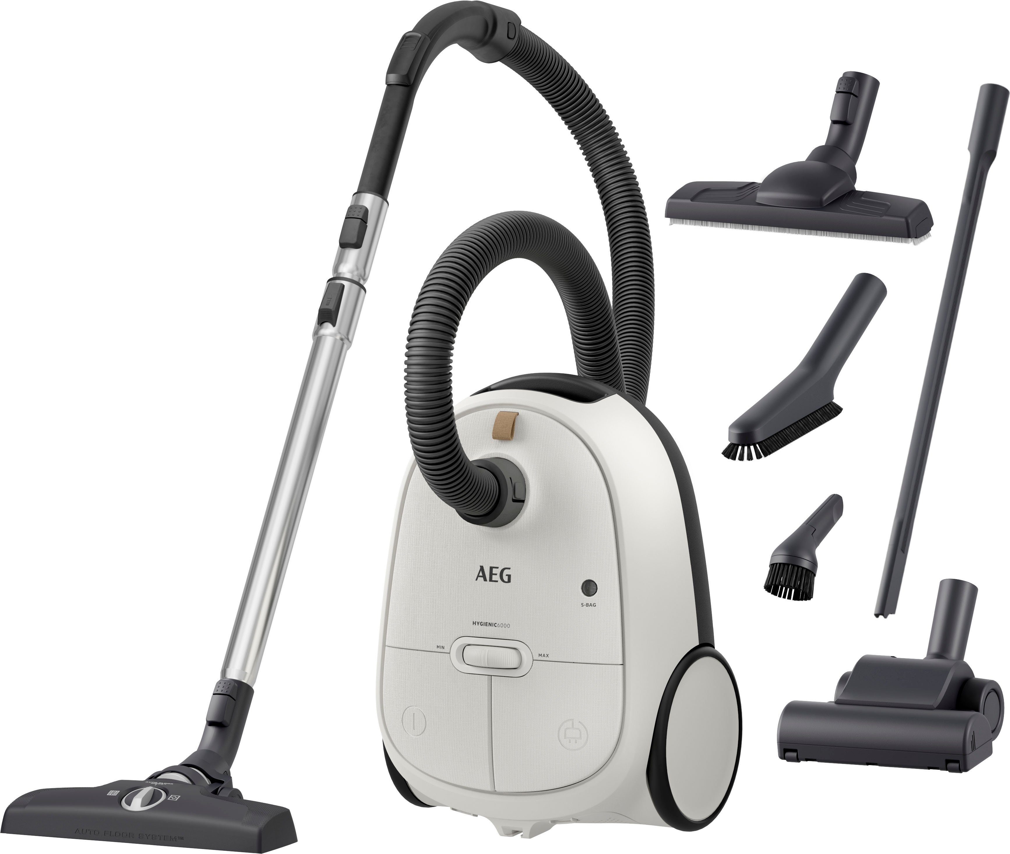 AEG Пылесосы HYGIENIC 6000 (AB61H6SW), 850 W, mit Beutel, hohe Saugleistung, inkl. Zusatzdüsen, 50 % Recyclingkunststoff