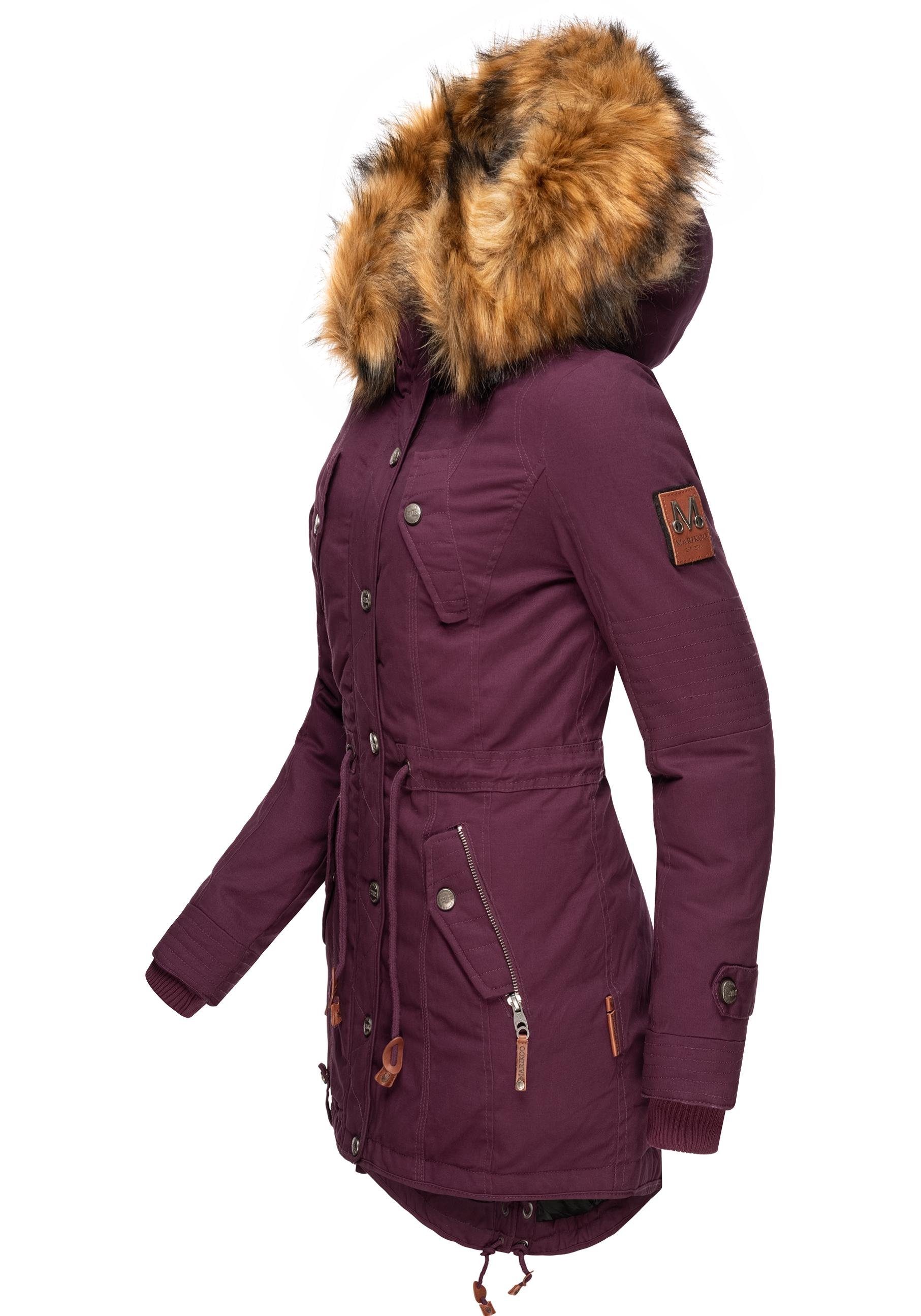 Marikoo Wintermantel La Prc abnehmbarem Kunstfell Viva Winterparka mit weinrot stylischer