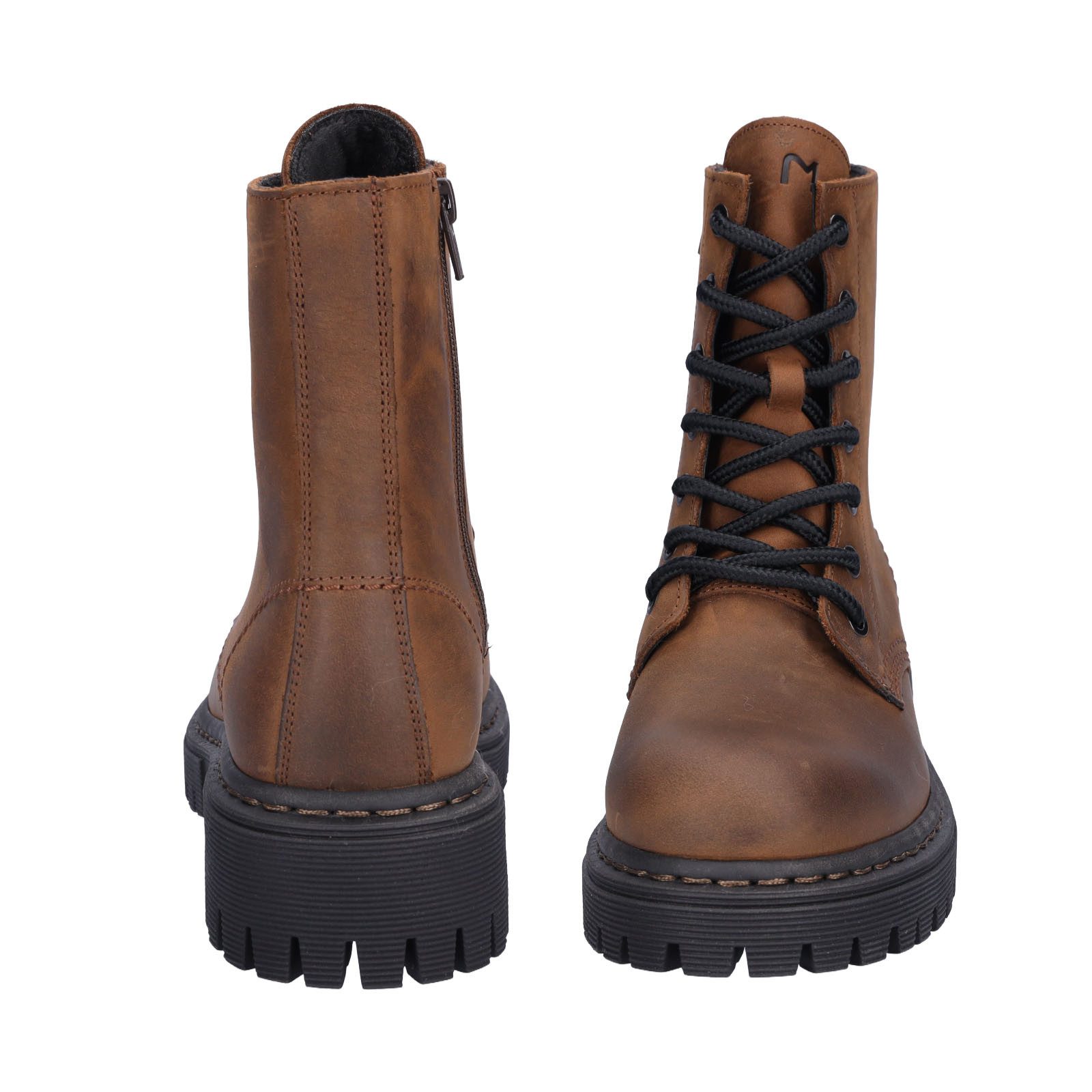 MIDS MISHA Damen Schnürboots Cognac-Braun, gewachstes Vollnarbenleder mit Velour-Innenfutter