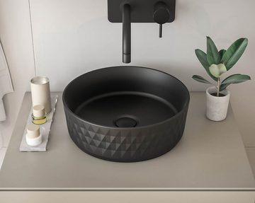 einfachgutemoebel Aufsatzwaschbecken Aufsatz-Waschbecken Bath-O-Line 36x36cm, Rautenmuster, schwarz-matt