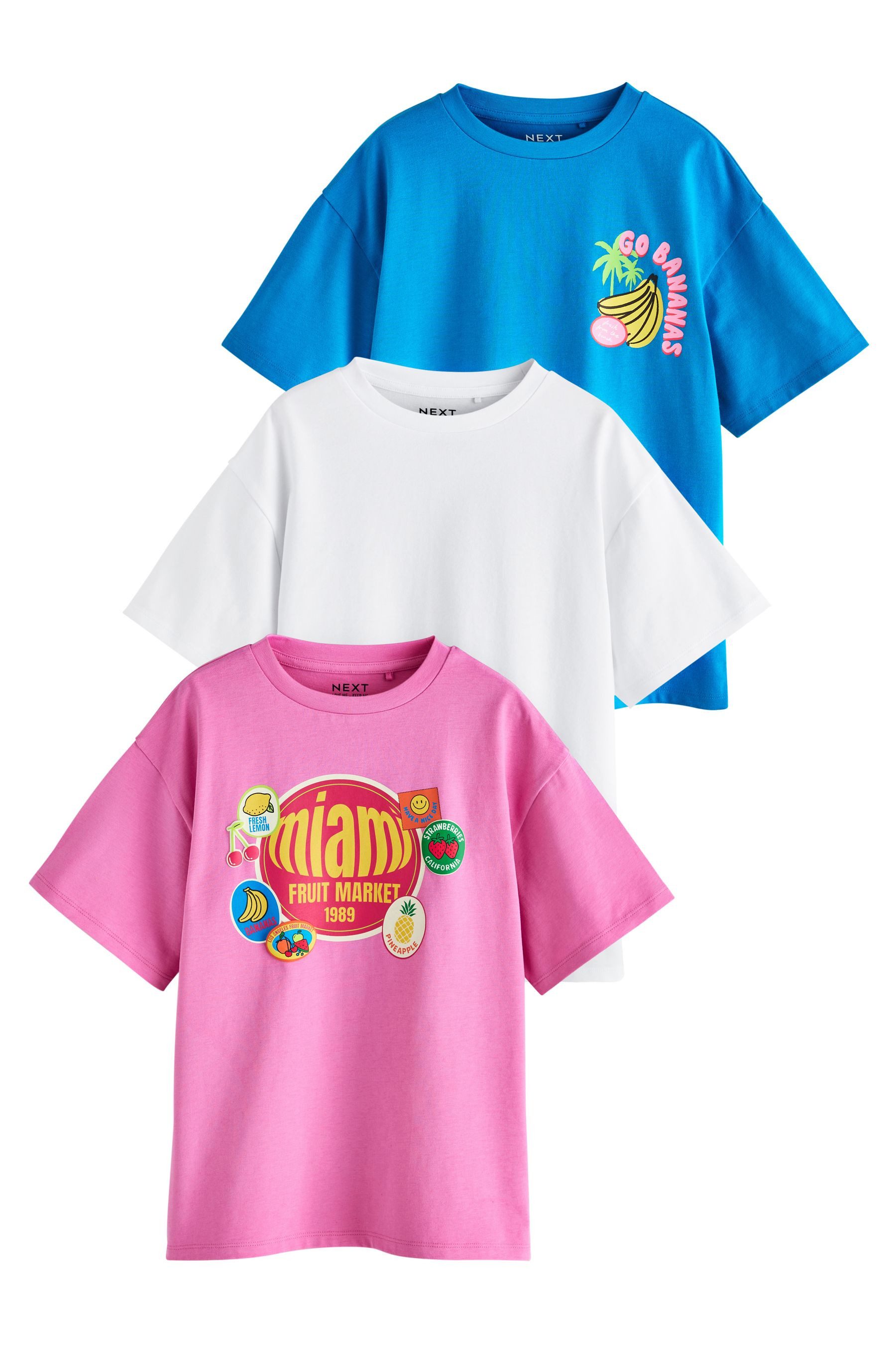 T-Shirt Oversized Fit T-Shirts mit Grafik, 3er-Pack