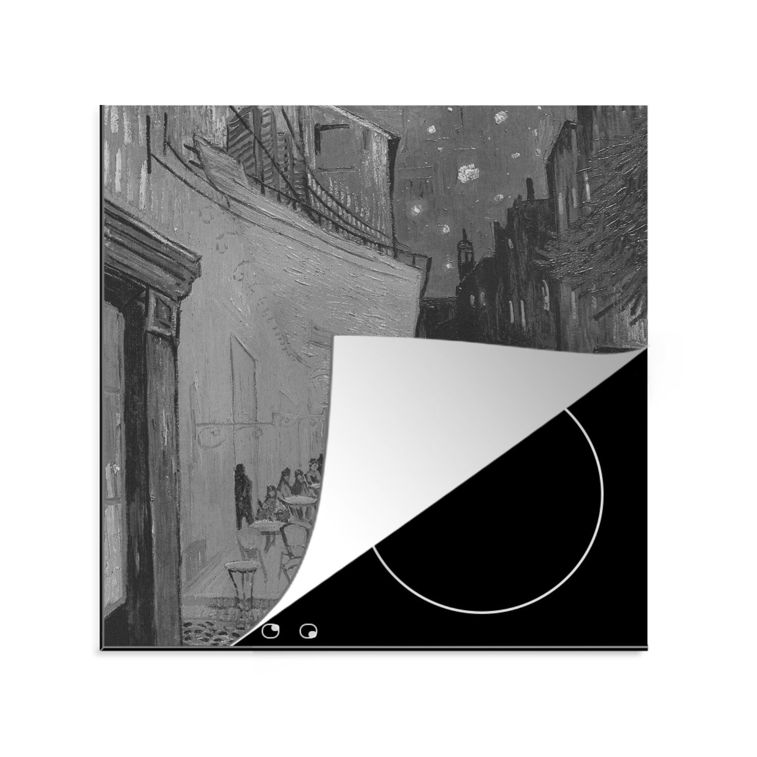 Vincent van Caféterrasse Arbeitsplatte Herdblende-/Abdeckplatte (1 cm, - Ceranfeldabdeckung, Nacht 78x78 küche Vinyl, Gogh, MuchoWow tlg), bei für