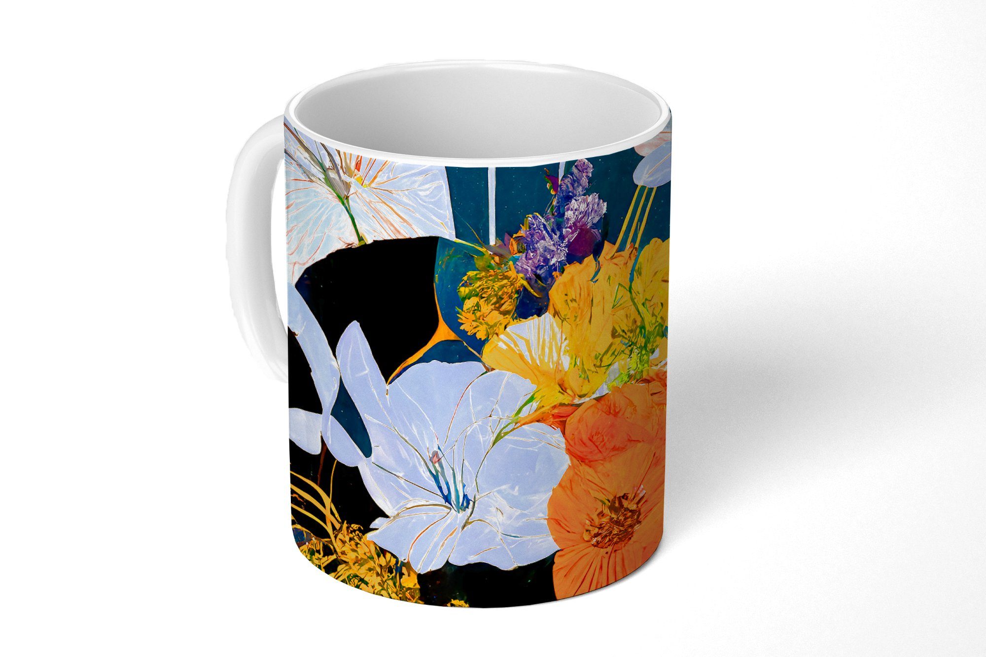 Kaffeetassen, Teetasse, Becher, Pflanzen, - - Geschenk Tasse Blumen Keramik, Teetasse, - MuchoWow Malerei Vase