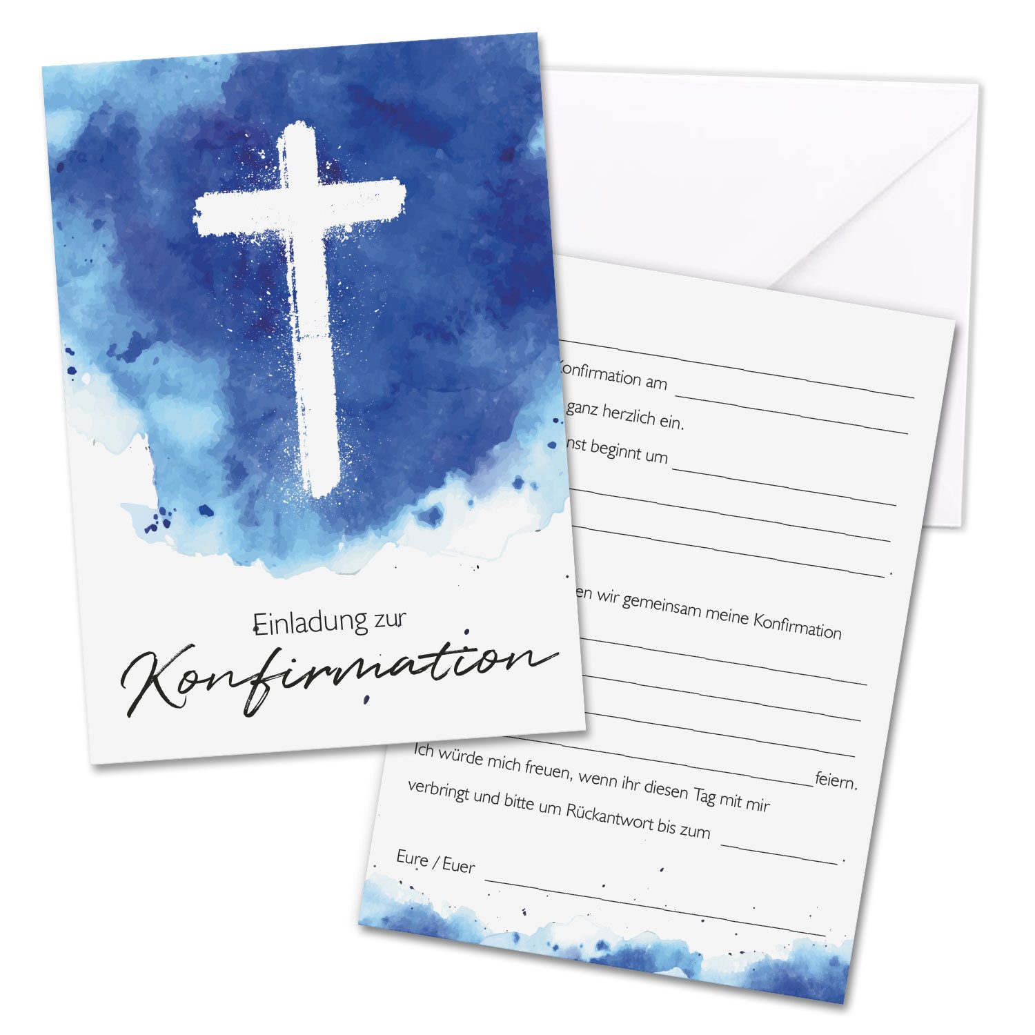 younikat Grußkarten 15 Einladungskarten Konfirmation DIN A6 inkl. Umschlägen I dv1563