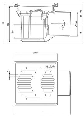 Xanie Haus- und Hofablauf ACO Kellerablauf DN100 Bodenablauf mit Geruchsverschluss Edelstahlrost + Verlängerung