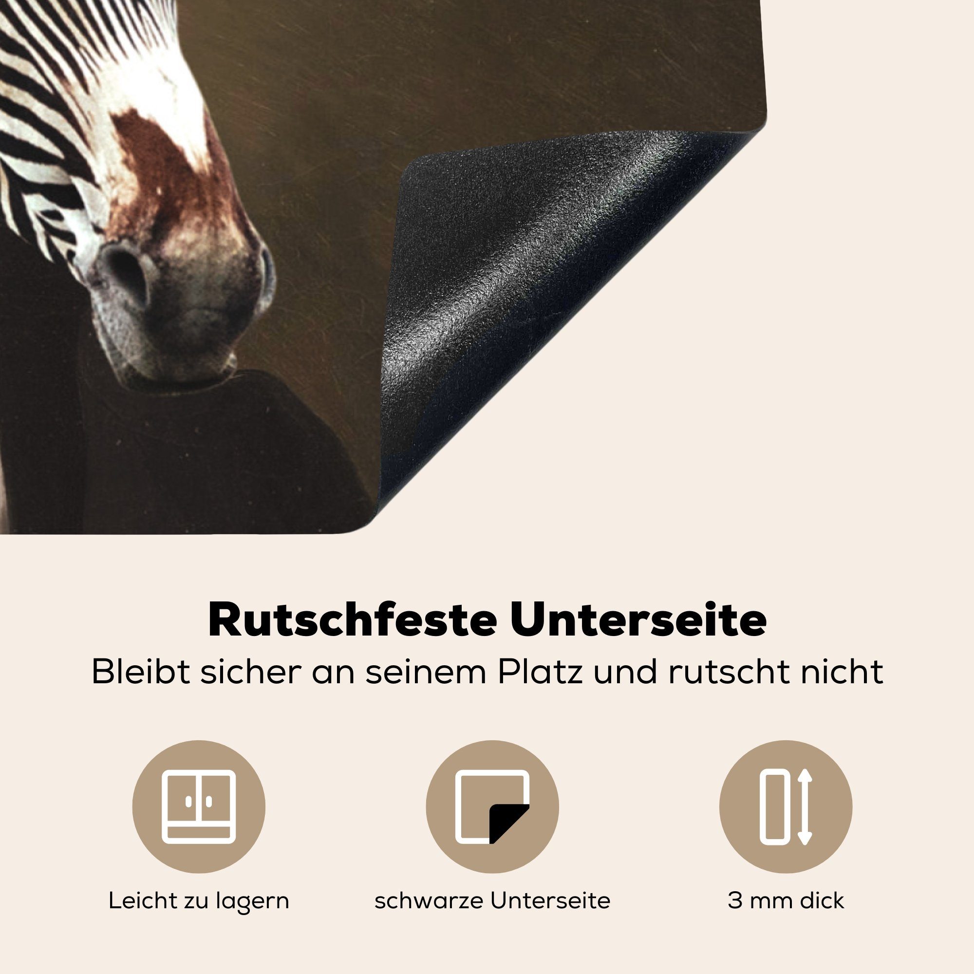 Ceranfeldabdeckung Zebra Alte - Kunst, Induktionskochfeld Schutz Meister Herdblende-/Abdeckplatte küche, die cm, 81x52 (1 - tlg), für Vinyl, MuchoWow