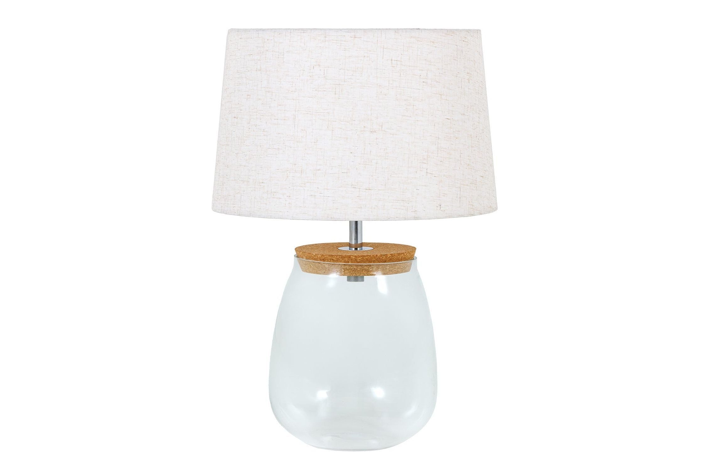 Licht-Erlebnisse Tischleuchte MADRO, ohne Leuchtmittel, Stoff Glas Kork 58cm befüllbar Transparent Weiß Beige E27 Retro Design