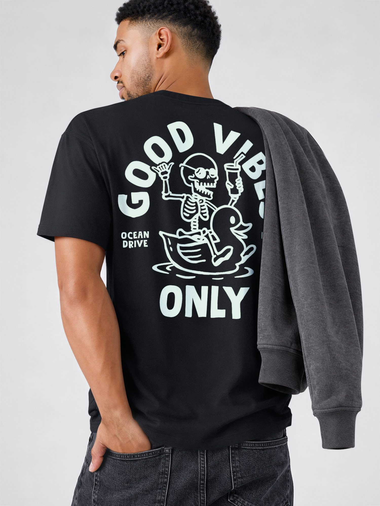 Neverless Oversize-Shirt Herren T-Shirt - Good Vibes - Relaxed Fit Sommer Fashion Streetstyle mit Print – Bild 5 von 5