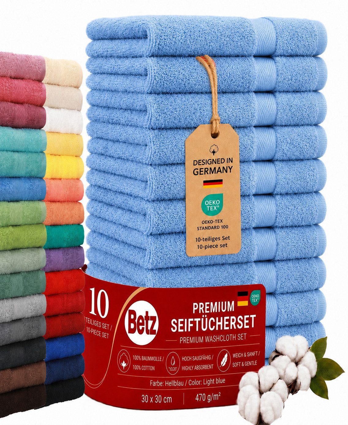 Betz Seiftuch 10 Stück Premium Seiftücher-Set 30x30 cm, Baumwolle (Set, 10-St), 470 g/m², weich & saugstark