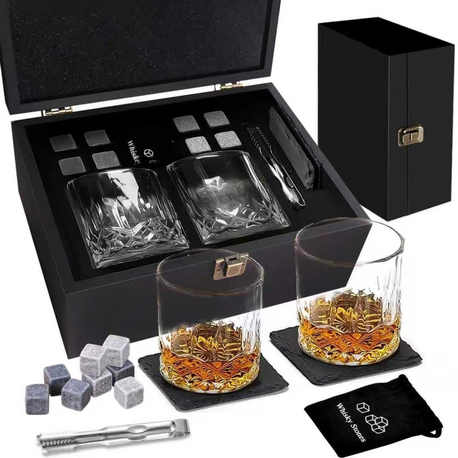 LuxusKollektion Gläser-Set Whiskyglas Set Kristall 2 Gläser mit Steinen