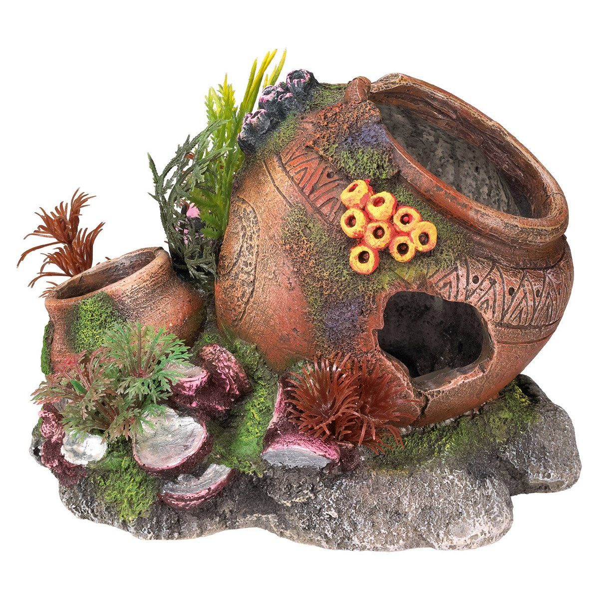 Aquariendeko Aquariendekoration Krug mit Muscheln mit Pflanzen