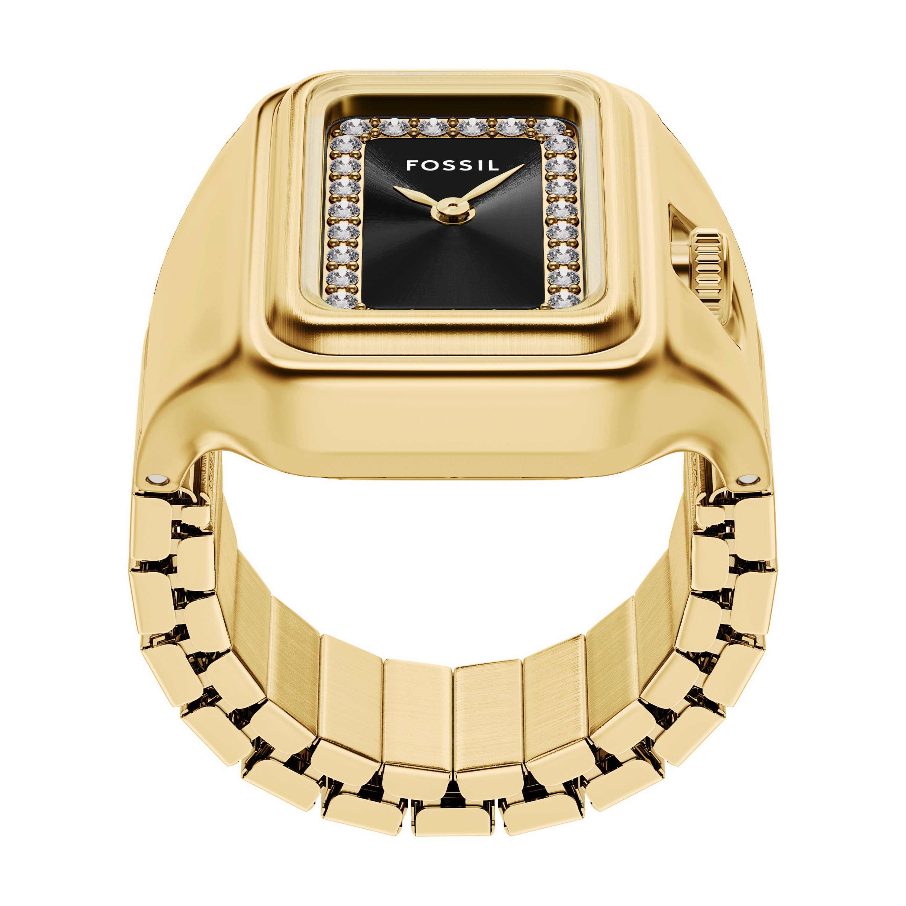 Fossil Quarzuhr RAQUEL WATCH RING ES5447, Armbanduhr, Damenuhr, Edelstahlarmband, analog, Glassteine