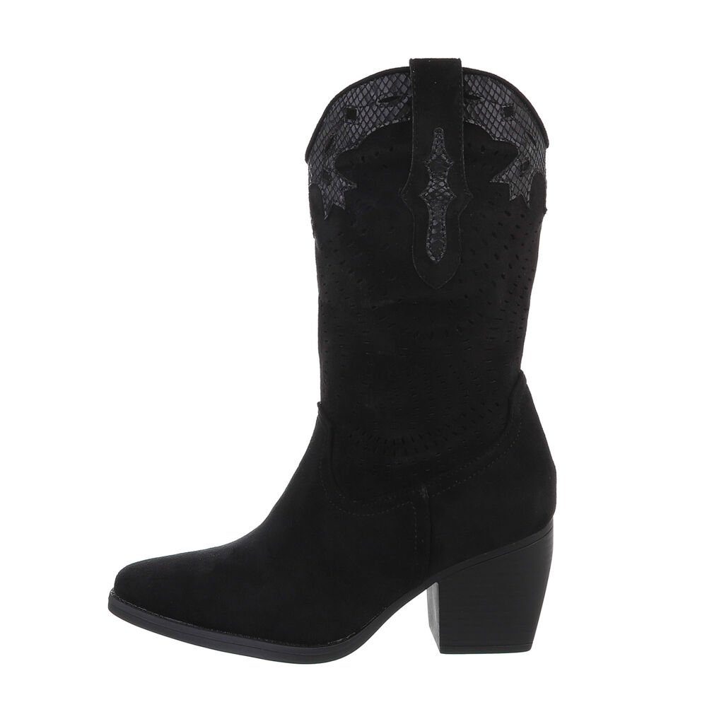 Ital-Design Damen Cowboyboots Western Westernstiefel Blockabsatz Western- & Bikerstiefel in Schwarz