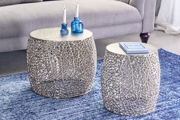 riess-ambiente Beistelltisch ABSTRACT LEAF antik silber (Set, 2-St), Wohnzimmer · Metall · rund · Handarbeit · Modern Design