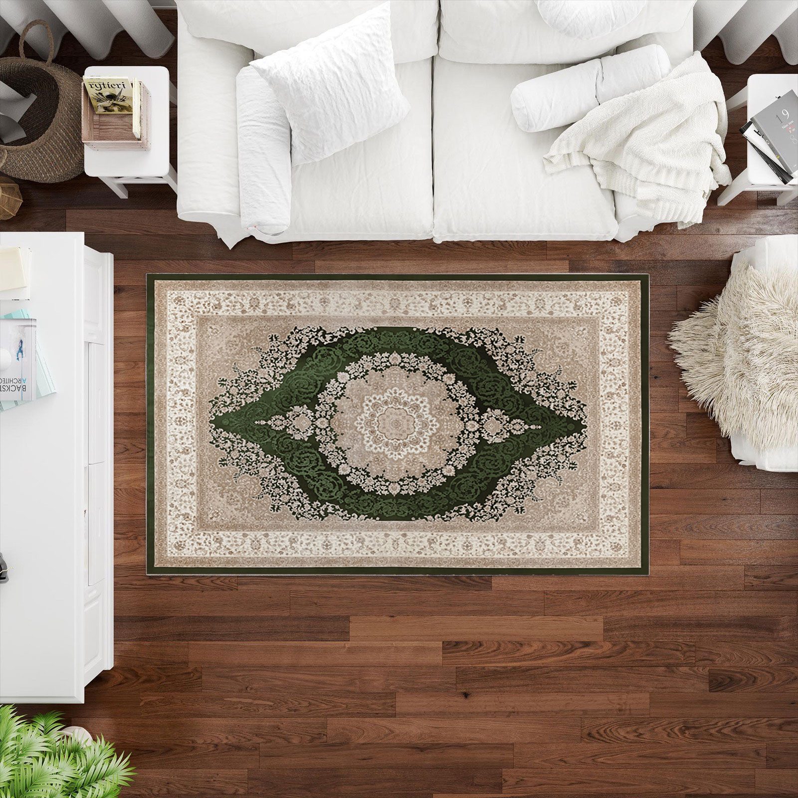 Jungengel Teppich Orientalisch Beige Grün Wohnzimmer günstig online kaufen