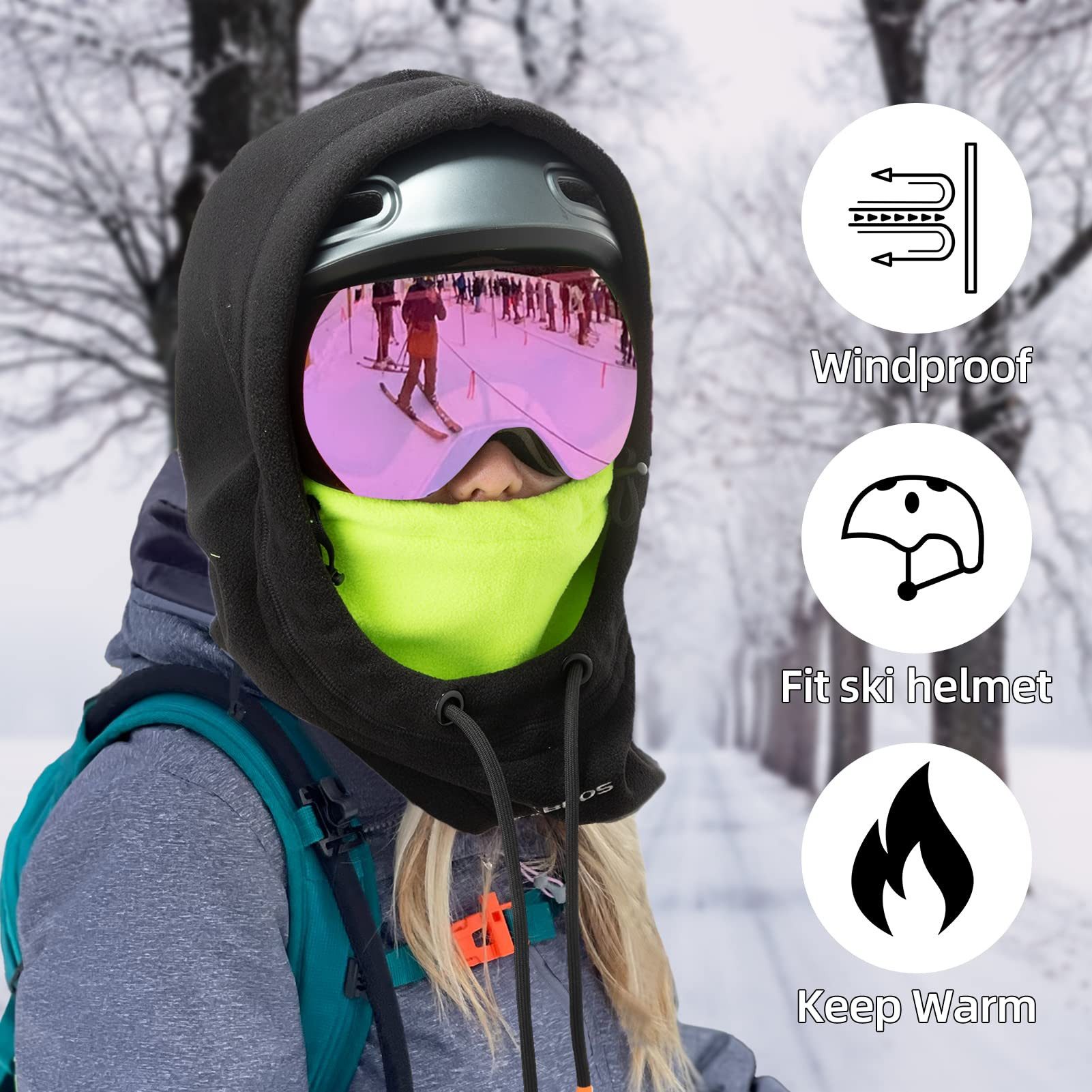ROCKBROS Sturmhaube Skimaske für Balaclava Winddichte Warme Kopfbedeckung für Outdoor Verstellbar und Multifunktional