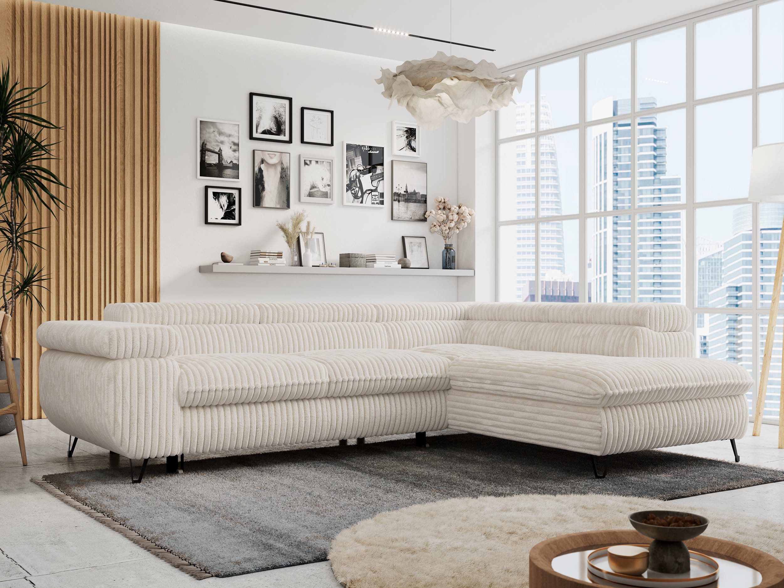 MKS MÖBEL Ecksofa PETER L, Set, Ecksofa L-form, HR35-Schaum, Wellenfederkern, Bettfunktion, Einstellbare Kopfstützen, Bettkasten