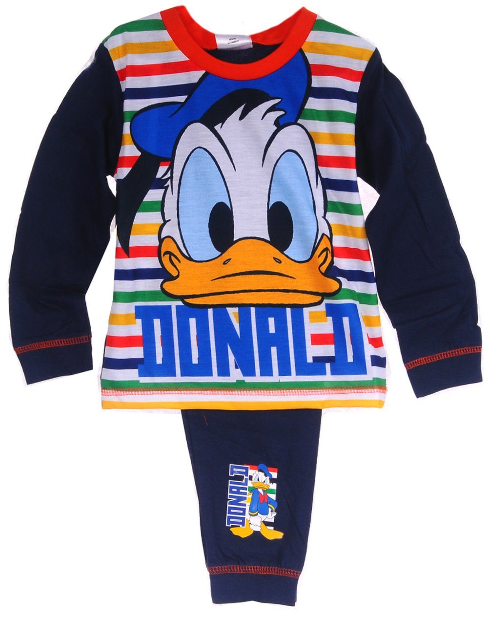 Pyjama Schlafanzug für Kinder Hose Langarmsihrt mit Enten bunt, gestreift, 86 92 98 104 110